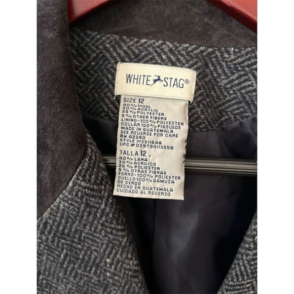 VTG Women's Gray Herringbone Blazer Size 12 One-Button Notch Lapel velvet Collar - Picture 1 of 7